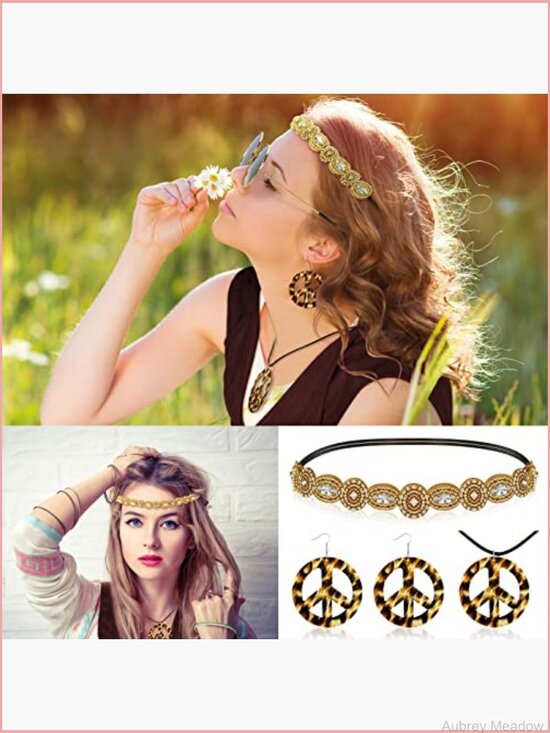 Hippie Fringe Vest Costume Set with Earrings Headband Necklace Sunglasses main image 7